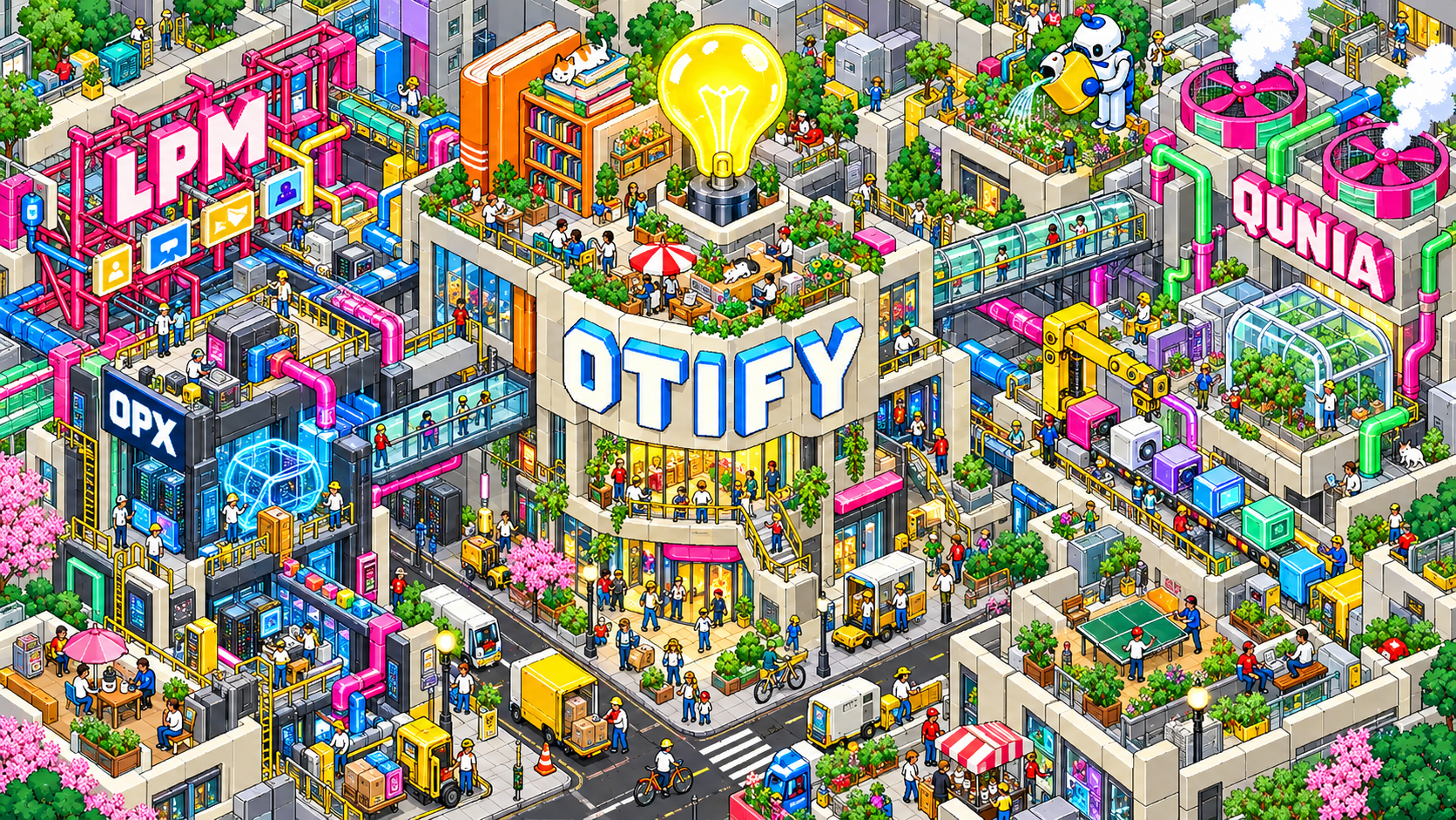 하나의 기술, 넓은 가능성 — OTIFY의 기술과 사람을 표현한 픽셀 콘셉트 아트