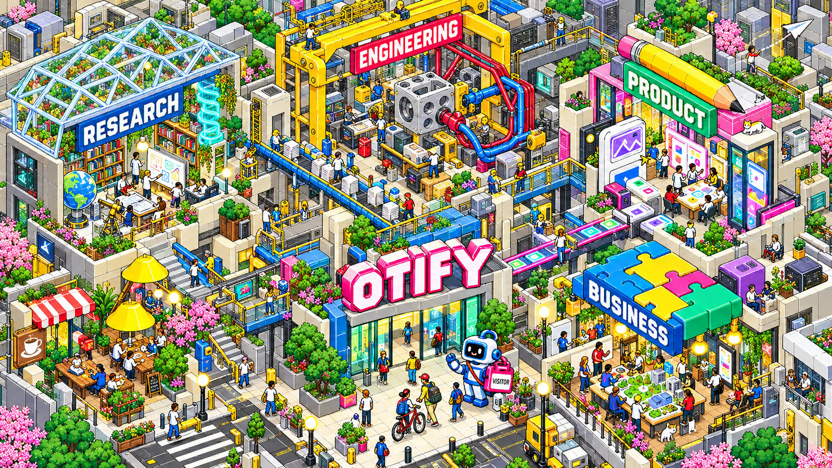 함께 만드는 기술 — OTIFY의 기술과 사람을 표현한 픽셀 콘셉트 아트