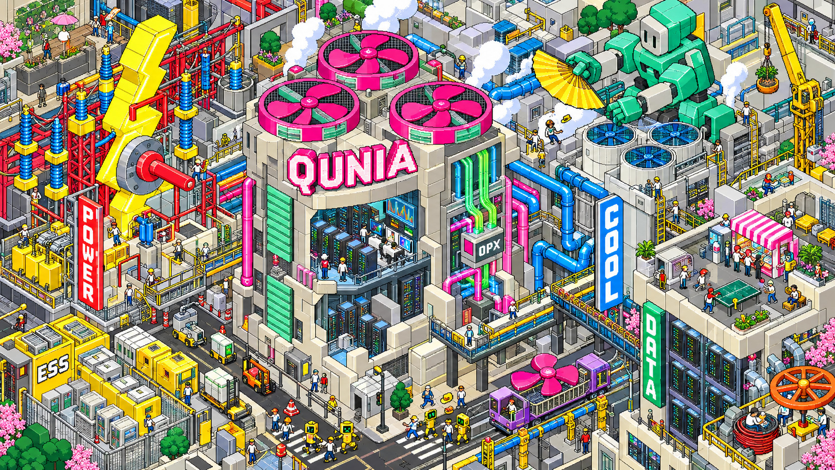 QUNIA 에너지 운영을 표현한 픽셀 아트